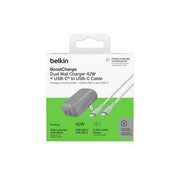 Belkin WCY010dq05SL-RF BoostCharge 42W Dual Port Wall Charger with C-C Cable, Gray