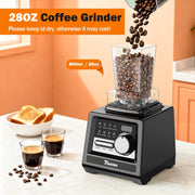 TINANA HB002C 2-in-1 Blender Grinder Combo, 1800W Motor, 68 Oz Pitcher, 27 Oz Grinder, Black and Clear