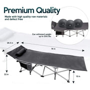 ZONETECH TA0004/2 Folding Classic Premium Outdoor Travel Camping Cot, Grey