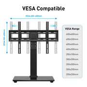 MountFTV Universal Table Top TV Stand, Adjustable Height with 9 Positions, Alloy Steel Frame, Tempered Glass Base, Fits 32-80 in TVs, Supports up to 110 lb, MFTVS11-1