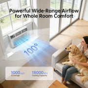 PhiloDeco 18000 BTU Window Air Conditioner, 1000 sq ft Coverage, LED Display, Remote Control, Dehumidifier, Fan, Quiet Operation, Energy Efficient, 24-Hour Timer, White