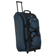 Wrangler 30-Inch Large Checked Multi-Pocket Upright Rolling Duffel Bag, Blue Pond