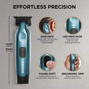 Cocco Hyper Veloce Pro Trimmer, Digital Gap Graphene Blade, High-Torque Brushless BLDC Motor, Cordless, All-Metal Aluminum Alloy, Lithium-Ion Battery, Dark Teal