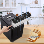 KBS MBF-070 2LB 20-in-1 Bread Maker Machine w/Automatic LCD Display, 15-Hour Delay Timer, Black