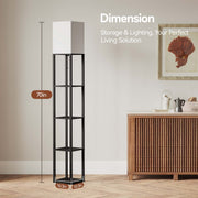 SUNMORY 70 in 5 Tier Floor Lamp with Shelves, 3 Color Temperature LED Bulb, Dimmable, Black Wood Frame