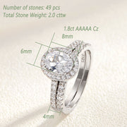 Wuziwen Halo Oval Cut Engagement and Wedding Ring Set, 925 Sterling Silver, White Cubic Zirconia, Size 7