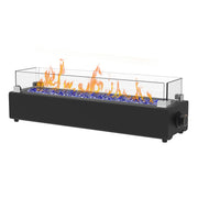 BAIDE HOME 28-Inch Table Top Propane Fire Pit 40,000 BTU Outdoor Portable Fireplace with Wind Glass Shield and Glass Rocks - Black