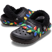 Crocs Classic Lined Holiday Lights Clogs, Black Multi, Unisex, Pivoting Heel Strap, Fuzzy Liner, 212054