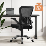 JONPONY Big and Tall Office Chair, Ergonomic Lumbar Support, Adjustable Seat Height, Flip-Up Armrests, Breathable Mesh, Black, 400lb Capacity