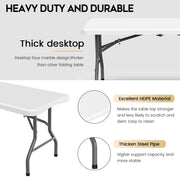 HASIMAN ZDZ01 Portable Folding Table Heavy Duty Fold-in-Half Plastic Table 6ft White