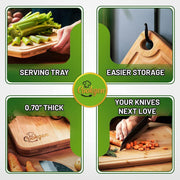 Cookgen CGXCB105 Premium Extra-Thick Bamboo Chopping Boards Set of 3 with Juice Groove and Handles, 38x25cm