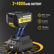Tcisa 40V Cordless Leaf Blower with 2x4000mAh Batteries & Fast Charger