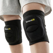 BraceUP Kids Volleyball Knee Pads with Thick EVA Foam, Non-Slip Silicone Grip, Breathable Stretch Fabric, Black, XS