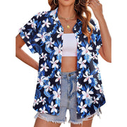 Fantaslook Hawaiian Button Down Shirts for Women Casual Short Sleeve Blouses Summer Tops, 2XL, Blue Floral - Comfortable