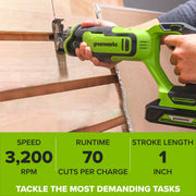 Greenworks PowerAll 24V Brushless Reciprocating Saw Kit, 2Ah USB-C Battery, 30W Fast Charger, Adjustable Pivoting Shoe, 3,200 SPM, RS326A2