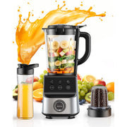 HoninJoy Kitchen Smoothies Blender, 1400W Motor, 51 Oz BPA-Free Glass Jar, 5 Speeds with Pulse Control, Stainless Steel Blades, Includes 20 Oz Travel Cup, Silver, LB6113