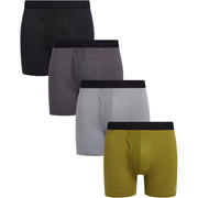 Reebok Mens Boxer Briefs, Stretch Performance Fabric, Functional Fly, 6 Inch Inseam, 4 Pack, XL
