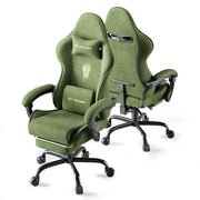 SOONTRANS Velvet Fabric Gaming Chair with Massage Lumbar Cushion, Reclining High Back, Footrest, Green