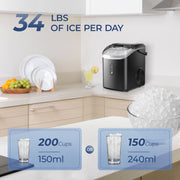 Simzlife ZX-IM-12S-S Nugget Ice Maker Countertop with Handle, Ready in 6 Mins with Chewable Ice, 34lbs/24H, Self