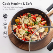 Sensarte Ceramic Nonstick Deep Frying Pan Skillet, 5 QT, Gray, Induction Compatible, With Lid, Heat-Resistant Handle, SJ3230L