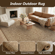 SIXHOME Farmhouse Medallion Outdoor Rug, Water-Resistant Polypropylene Weave, UV Resistant, Non-Slip Backing, Brown, 5'x7'