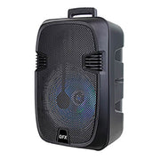 QFX Portable Bluetooth Party Speaker, 12 Inch Woofer, LED Party Lights, Wireless Microphone, USB/TF Player, FM Radio, 5 Band Equalizer, Black, PBX-1206
