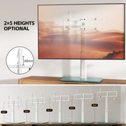 FITUEYES Swivel Universal Table Top TV Stand, Adjustable Height 34-43 in, Fits 43-80 in TVs up to 110 lb, White Glass Base