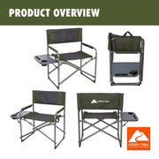 Ozark Trail Oversized Director's Camp Chair with Fold-Down Side Table, Green, 600 lb Capacity, Folding Steel Frame, FC850-95200C