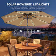 Patbrela 9ft Solar Polyester Patio Umbrella, 32 LED Lighted, Adjustable Tilt, UV-Resistant Beige Canopy, Aluminum Alloy Frame, Octagon Shape