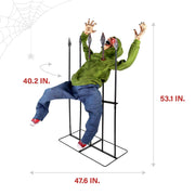 Frashp Haunted Hill Farm 4.4-ft Life-Size Impaled Zombie Animatronic with Voice-Activated Sensor, Swinging Arms, Glowing Eyes, Adjustable Volume, Dual Power Options