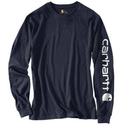 Carhartt Men's Long-Sleeve Graphic Logo T-Shirt, Durable Midweight Cotton Jersey Knit, Navy, Medium, K231-NVY