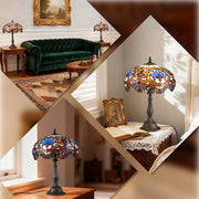 SUNMORY 18.5 in Stained Glass Tiffany Style Table Lamp, Multicolor, LED Bulb Included