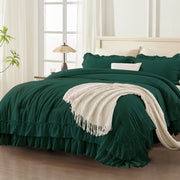 ANGENIA Dark Green Comforter Set, Queen Size, 3-Piece All-Season Soft Washed Microfiber with Elegant Ruffle Design, 19859102536