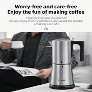 CDKM Fully Automatic Electric Mocha Pot Coffee Maker, One-Touch Brewing, Anti-Dry Burn, 3-6 Cup Capacity, 304 Stainless Steel, Brown, MC-70A