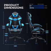 Seenda Gaming Chair with Footrest and Lumbar Support with Swivel Seat and Headrest, Blue - Ergonomic Design
