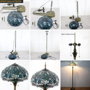 Werfactory Tiffany Style Floor Lamp, 16in Wide Stained Glass Crystal Bead Flower Shade, 64in High Bronze Antique Resin Base, 2 LED Lights Included