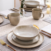 AmorArc ADW007CP-24 Ceramic Dinnerware Sets, 24-Piece Handmade Reactive Glaze Stoneware Plates and Bowls Sets, Cappuccino