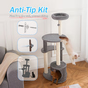 Vibrant Life Cat Tree, 47 in Multi-Level Tower with 3 Sisal-Wrapped Scratching Posts, 5 Soft Platforms, Plush-Lined Condo, Gray