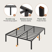 Amolife Heavy Duty Queen Size Metal Platform Bed Frame, 14-Inch High Profile, Black, With Ample Under-Bed Storage