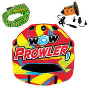 WOW Watersports Prowler Starter Kit, 1-Person Towable Tube with Heavy-Duty 1,000 lb Tow Rope and 12V High-Speed Air Pump, Nylon Cover