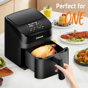 Deime Air Fryer, 4.5 Qt, Digital Display, 8 Presets, Stainless Steel, Nonstick Dishwasher Safe Basket, Black, WMT RCNJ RA450D