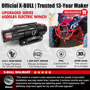 X-BULL Electric Winch, 6000LBS Capacity, IP68 Waterproof, 12V 1.3 HP Motor, 2 in 1 Wired and Wireless Remote, Synthetic Rope, Off-Road ATV UTV Boat