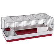 Ferplast Krolik Deluxe Extra-Large Rabbit Cage with Hay Feeder, Water Bottle, Bowl, Burgundy and Cream, 47.2 x 23.6 x 19.7 in