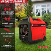 A-iPower XOS4300i Portable Inverter Generator, 4300-Watt CO Sensor, Light-Weight w/Telescopic Handle And Wheels