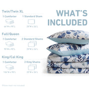 Comfort Spaces Full Queen Reversible Seersucker Floral Comforter Set, Lightweight Blue Botanical Flowers, 3 Piece Bedding with Pillow Shams
