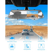 Toguard CE35 4.3 Inch Mirror Dash Cam, Dual Front and Rear Recording, Touchscreen, 170 Wide Angle, Night Vision