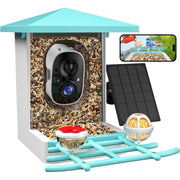 isYoung Smart Bird Feeder with Camera, AI Identification of 16000+ Birds, 5W Solar Panel, 170 Wide View, Motion Detection, Waterproof, Blue