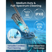 Kokido Handheld Pool Vacuum XTROVAC 320, Cordless, 6ft Aluminum Pole, Dual Vacuum Heads, Dual Filtration System