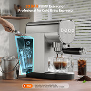 Patbrela Coffee Maker, 20 Bar Espresso Machine with Milk Frother, Cold Brew, Compact Steel Design, 1250W, CM0012