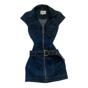 Elegantia Goods Sleeveless Denim Dress, Fitted Waist, Slim Fit, Blue, Mid-Length